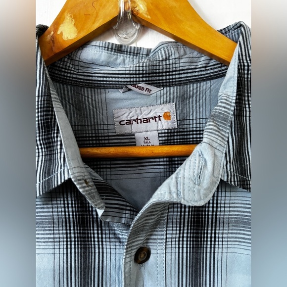 Carhartt med wght 100% cottn s/s lt & dk blu plaid buttn dwn MN XLT outdoors - Picture 7 of 8